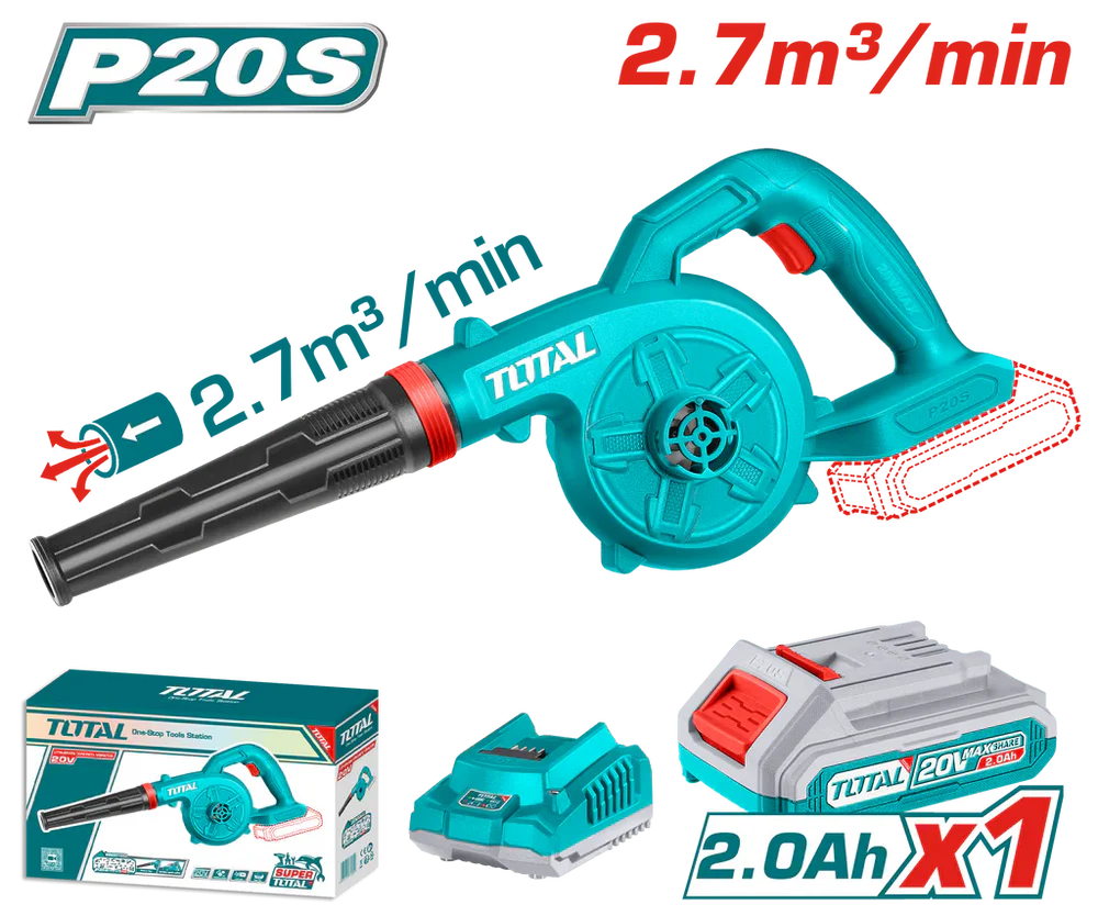 TOTAL 20V Lithium-Ion Cordless Blower Kit TABLI200281 - Includes 2.0Ah Battery & Charger Total